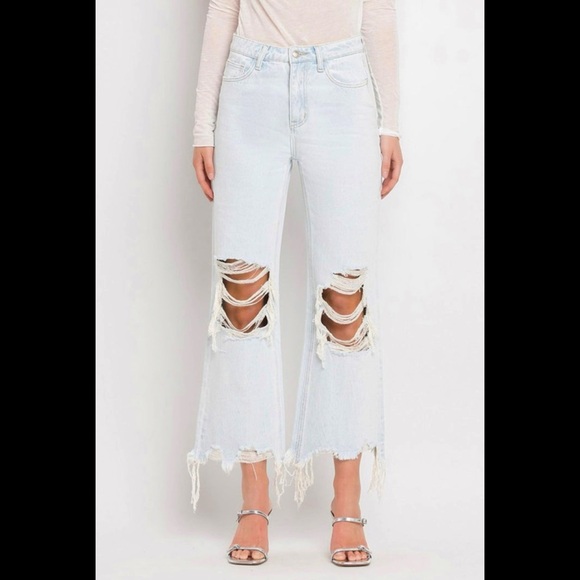 VERVET Ripped Flare Crop Jeans - Picture 6 of 11